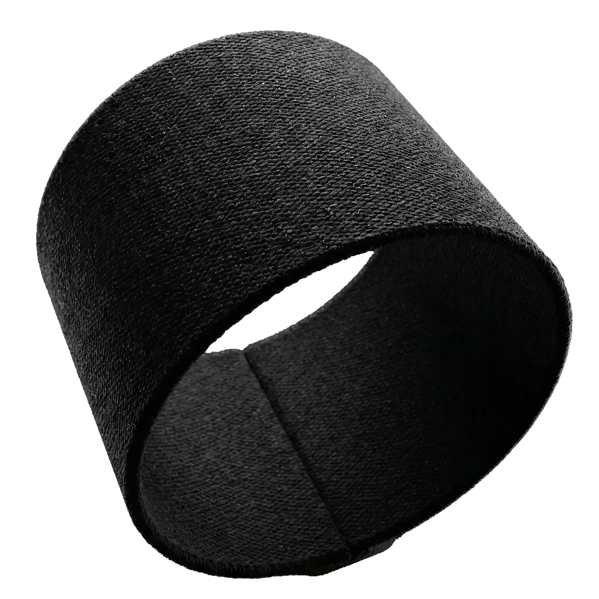 Ein unbedrucktes schwarzes, elastisches Fussball-tape-Band von Balora Ligora, schräg positioniert auf weißem Hintergrund. Die gewebte Textur des Materials ist deutlich sichtbar.